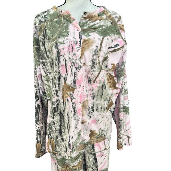 Cabela’s Women’s 2XL Pink Camo Fleece Pajama Set Snap Top & Pants Hunting - Picture 2 of 8